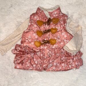 Nannette Baby Girl Pink Floral Sherpa Lined Ruffle Toggle Jacket 6-9 Months